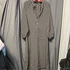 Zara Cream and Brown Long Sleeve Dress